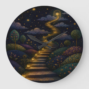 Reloj Redondo Grande Escalera caprichosa al cielo, arte del bosque enca