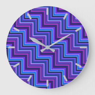 Reloj Redondo Grande Escaleras de rayas azules y violetas