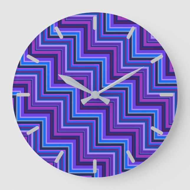 Reloj Redondo Grande Escaleras de rayas azules y violetas (Anverso)