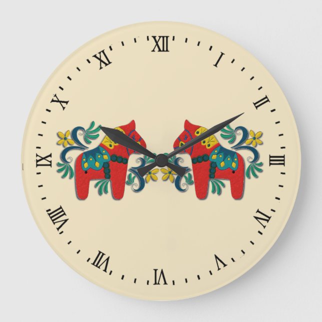 Reloj Redondo Grande Escandinavo de caballos de Dala sueco (Anverso)