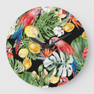 Reloj Redondo Grande Escape exótico: Paraíso acuarela