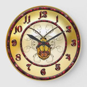 Reloj Redondo Grande Escarabajo de hojas rojas