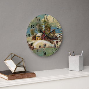 Reloj Redondo Grande Escena americana del navidad de la vida del