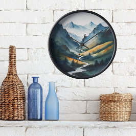 Reloj Redondo Grande Escena de la montaña Blue Tan