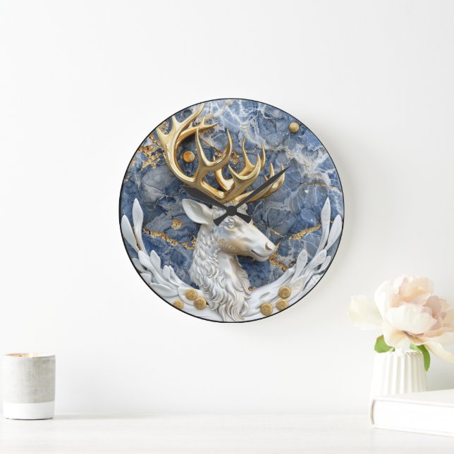 Reloj Redondo Grande Escena de las maravillas de renos festivos (Hogar)