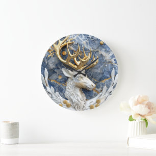 Reloj Redondo Grande Escena de las maravillas de renos festivos