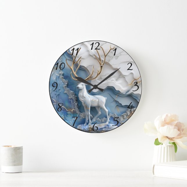 Reloj Redondo Grande Escena de Navidades de renos congelados (Hogar)