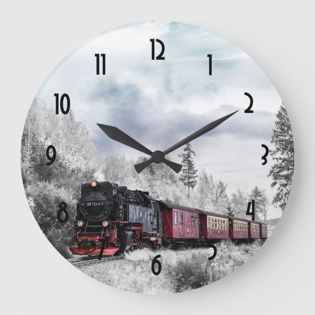 Reloj Redondo Grande Escena del navidad del invierno del tren del (Anverso)