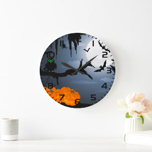 Reloj Redondo Grande Escena nocturna de Halloween de fantasía