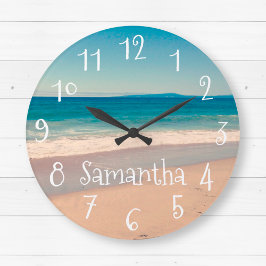 Reloj Redondo Grande Escena personalizada de Aqua Beach