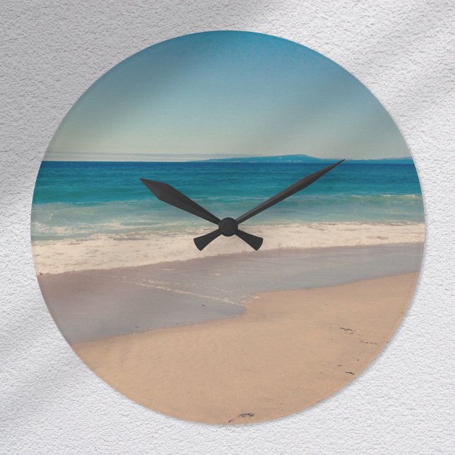 Reloj Redondo Grande Escenario de la playa de Aqua (Aqua Beach Scene Large Clock)