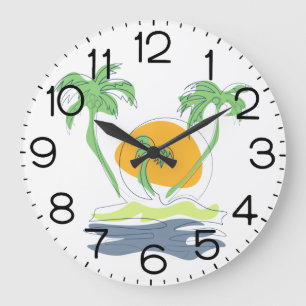 Reloj Redondo Grande Escenario de playa de isla tropical. Contorno de p