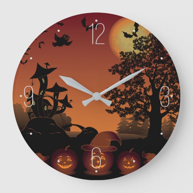 Reloj Redondo Grande Escenas de cementerio de Halloween calabazas murci (Anverso)