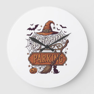 Reloj Redondo Grande Escoba aparcamiento bruja Halloween sombrero palo