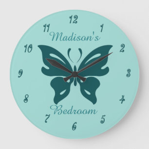 Reloj Redondo Grande Escoba de Chica de Personalizado de mariposa Verde