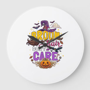 Reloj Redondo Grande Escoba Pelo No Importa Halloween Sombrero de Bruja