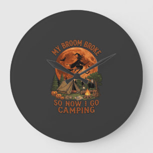 Reloj Redondo Grande Escoba Rompió Bruja de Halloween Camping Tienda Fu