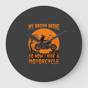 Reloj Redondo Grande Escoba Rompió Bruja De Halloween Motocicleta Murci