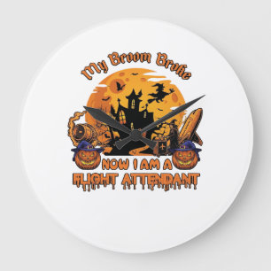 Reloj Redondo Grande Escoba Rota Ahora Soy Azafata Halloween_1