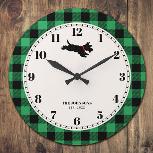 Reloj Redondo Grande Escocia Dog Plaid Custom Name Green