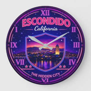 Reloj Redondo Grande Escondido California Hidden City Neon