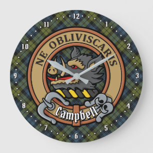 Reloj Redondo Grande Escudo Campbell sobre Tartán