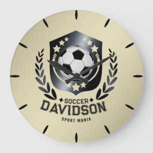 Reloj Redondo Grande Escudo Clásico de Fútbol Texto y Fondo Personali
