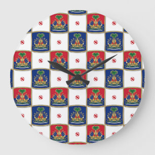 Reloj Redondo Grande Escudo de armas de Haití Patrón de tablero de ajed