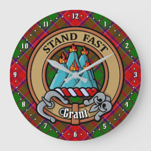 Reloj Redondo Grande Escudo de armas del Clan Grant sobre tartán