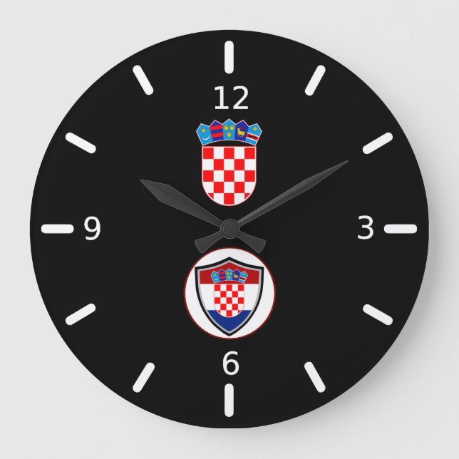 Reloj Redondo Grande Escudo de bandera de Croacia con un reloj grande (Anverso)