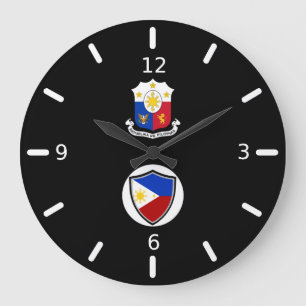 Reloj Redondo Grande Escudo de bandera de Filipinas, reloj grande