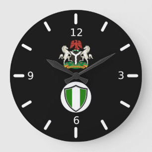 Reloj Redondo Grande Escudo de bandera nigeriana con un reloj grande
