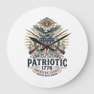 Reloj Redondo Grande Escudo de batalla patriótico 1776 Símbolo inspirad