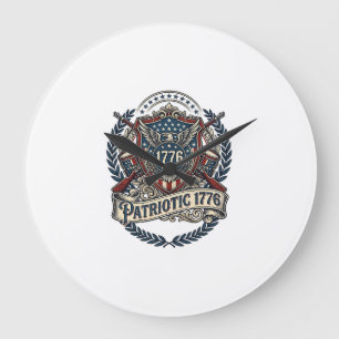 Reloj Redondo Grande Escudo de batalla patriótico 1776 Símbolo inspirad
