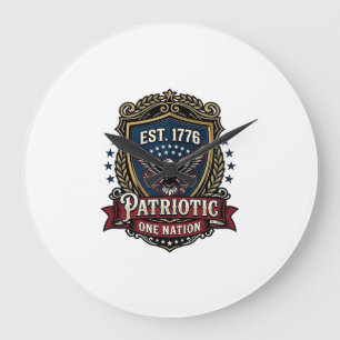 Reloj Redondo Grande Escudo de batalla patriótico 1776 Símbolo inspirad
