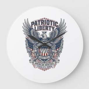 Reloj Redondo Grande Escudo de batalla patriótico 1776 Símbolo inspirad