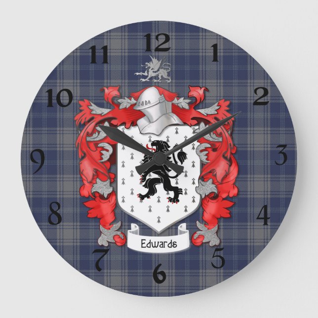 Reloj Redondo Grande Escudo de la familia de Edwards - País de Gales (Anverso)