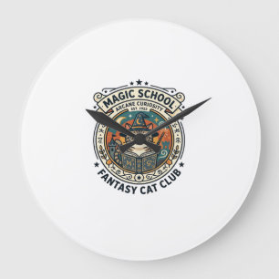 Reloj Redondo Grande Escuela de Magia Fantasía Gato Diseño Gatito Lindo