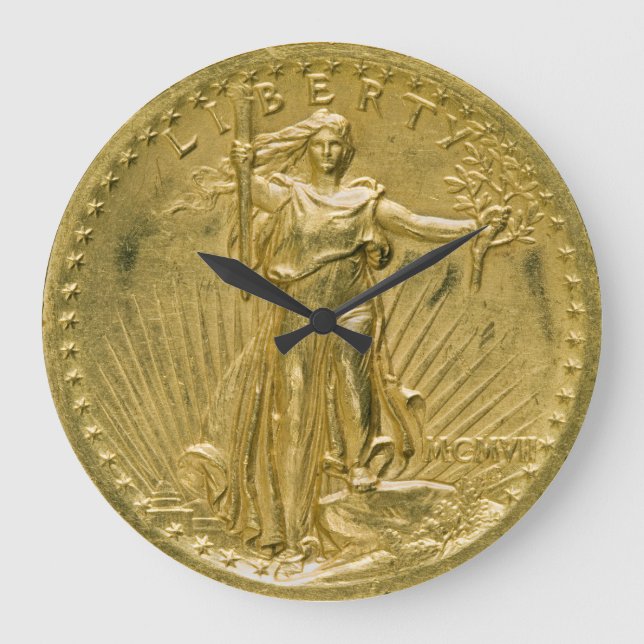Reloj Redondo Grande Escultura 1907 de la libertad del pedazo del oro (Anverso)