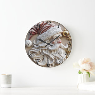 Reloj Redondo Grande Esculturas festivas de Santa Claus adornadas con a