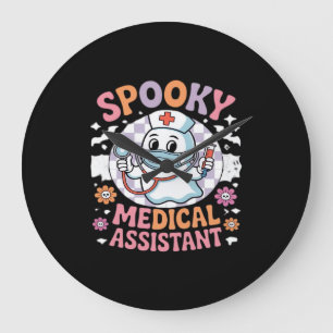 Reloj Redondo Grande Esencial de Halloween, espeluznante asistente médi