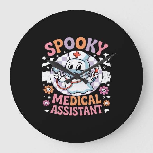 Reloj Redondo Grande Esencial de Halloween, espeluznante asistente médi (Anverso)