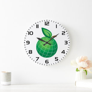 Reloj Redondo Grande Esfera Eco Globe Fruta Verde Hoja de Tierra