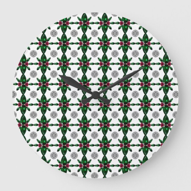 Reloj Redondo Grande Esmeralda Ruby Diamond Gemstone Arte Verde Rojo (Anverso)