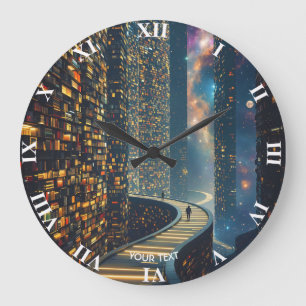 Reloj Redondo Grande Espacio de escaleras de la biblioteca Fantasy Cute