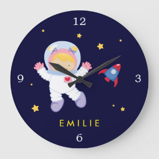 Reloj Redondo Grande Espacio del chica del astronauta temático