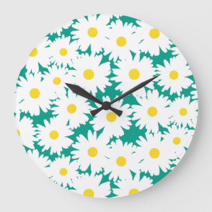 Reloj Redondo Grande Espacio negativo Daisies amarillo blanco sobre ver