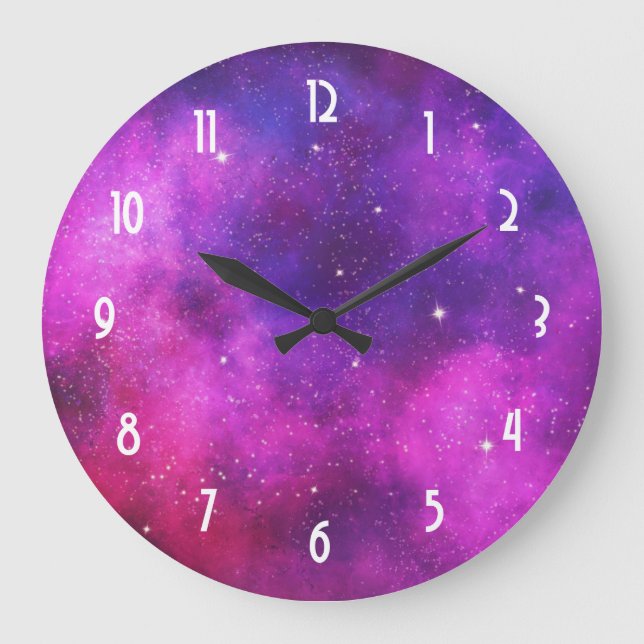 Reloj Redondo Grande Espacio rosa y púrpura y galaxia de imitación de e (Anverso)