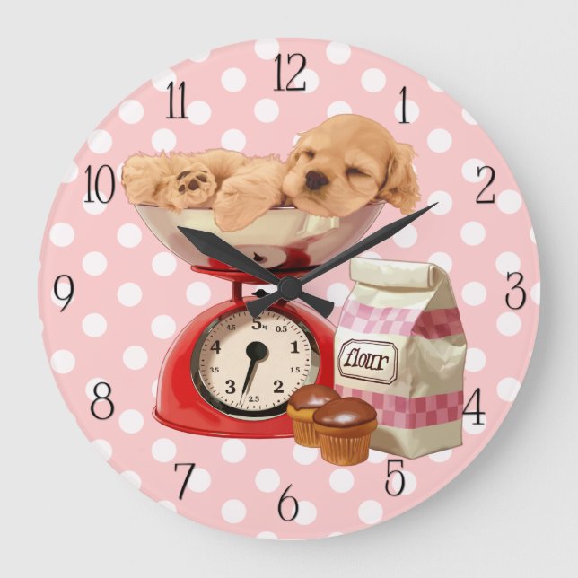 Reloj Redondo Grande Especanías de Cocker y escala retro (Anverso)