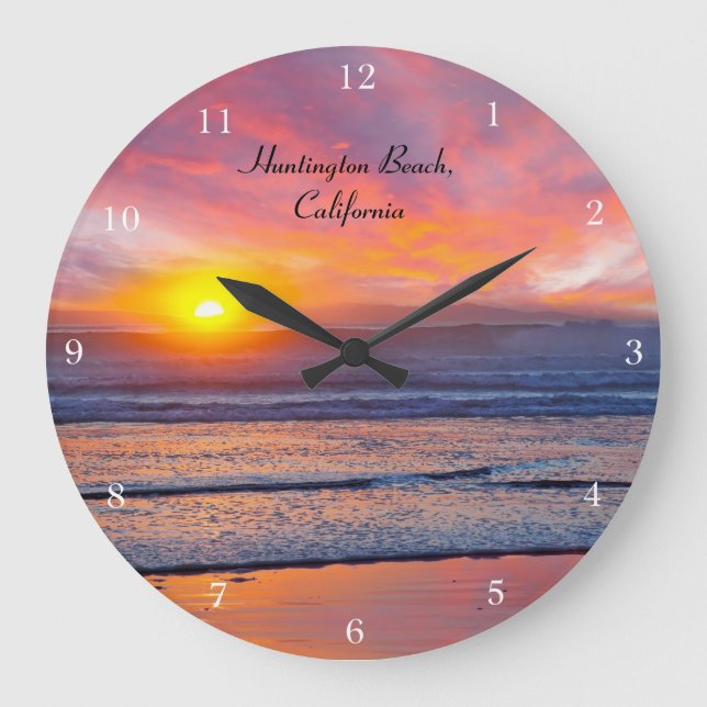 Reloj Redondo Grande Espectacular atardecer en Huntington Beach (Anverso)